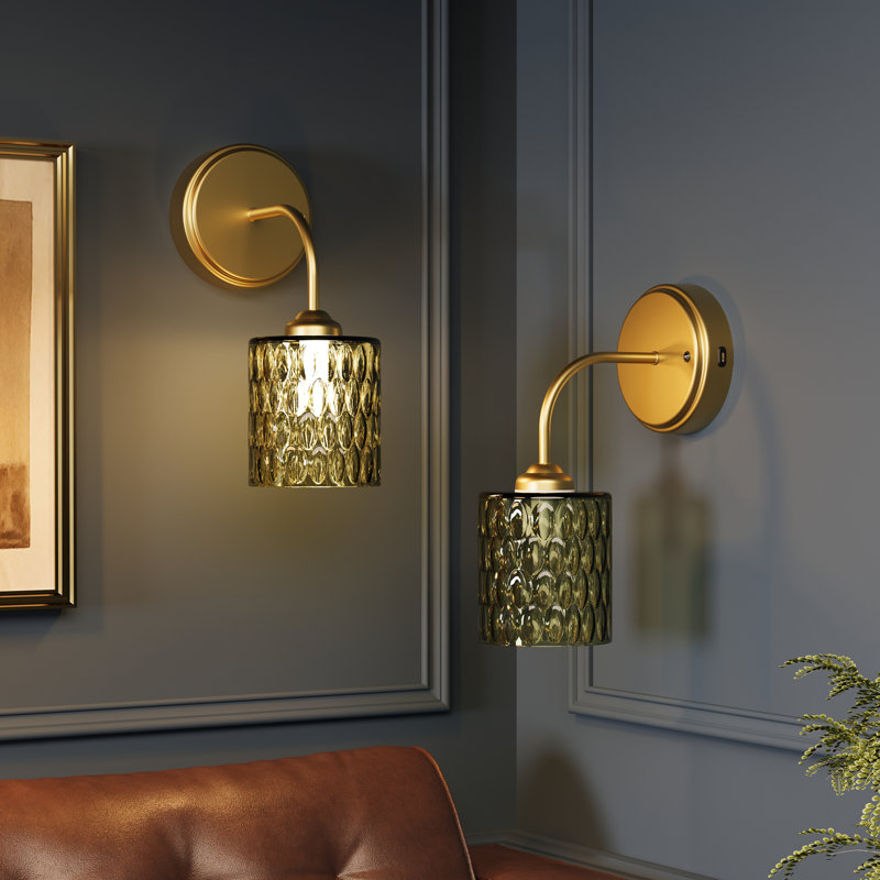Ensemble de 2 appliques murales dorées rechargeables avec abat-jour en verre martelé, lumières DEL sans fil à intensité variable avec télécommande