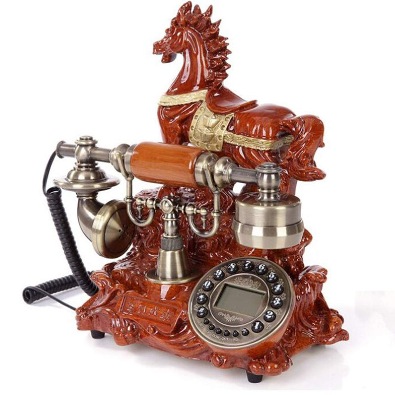 Modern Stylish Push Dial Telephone with Horse Design, Red