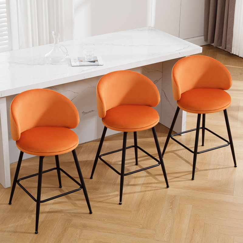 26" Swivel Upholstered Counter Height Bar Stools, Orange