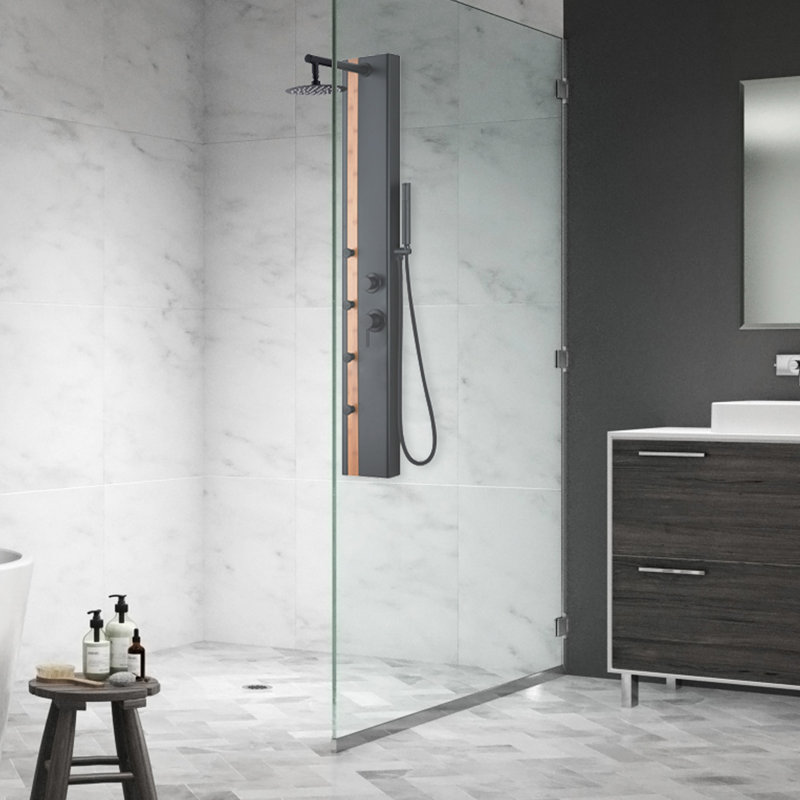 Pomme de douche à effet de pluie 8 po Eclipse avec 4 jets de corps et douche à main en bambou et noir mat, 2.5