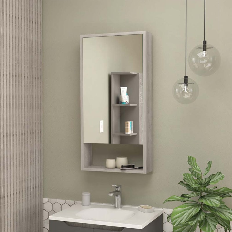 Armoire à pharmacie murale avec miroir, Gris clair