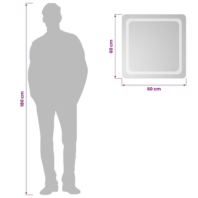 Square Mirror, 60cm H x 60cm W