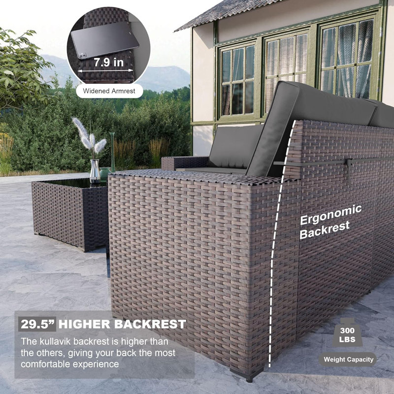 5-Person All-Weather Outdoor HDPE Rattan Sectional Sofa Set with Cushions and Wide Armrests, Gray