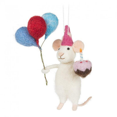 Birthday Mouse With Balloons And Cake Ornament