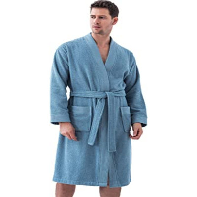 Terry Cloth Above Knee Bathrobe with Pockets