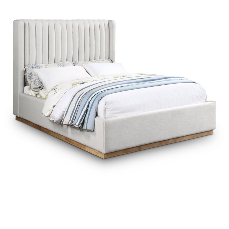 Chamblis Upholstered Wingback Bed, Full / Double, Cream Linen Textured Fabric