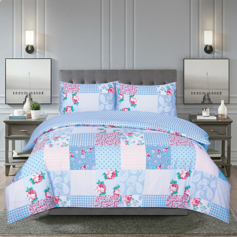 Wilbur Patchwork Duvet Cover Set with Pillowcases, Blue, Double - 2 Standard Pillowcases
