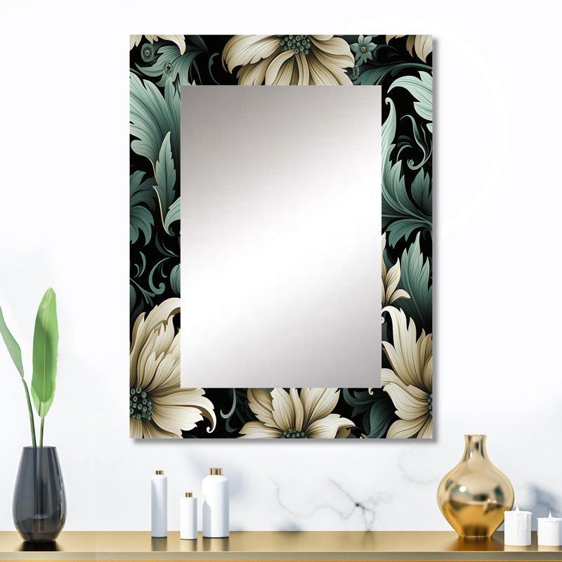 Alyah vert et beige, beauté florale, motif floral - grand miroir floral, décoration murale unique à motif floral, impression sur métal