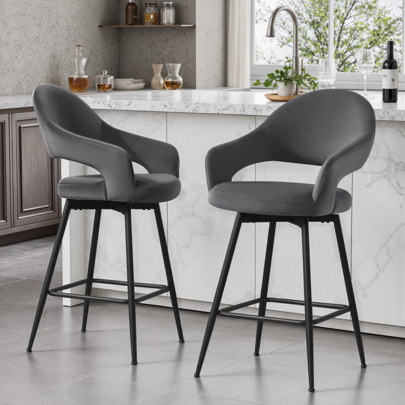 Tabouret de comptoir pivotant 26 po avec structure en métal (ensemble de 2), 2, Gris