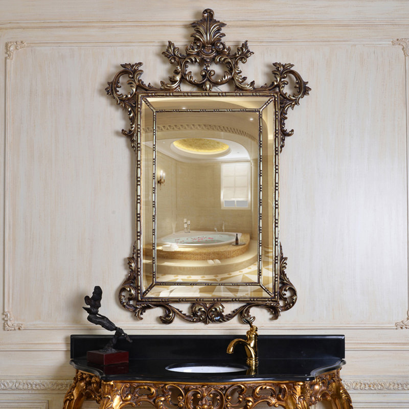 Rosia Solid And Engineered Wood Flat Mirror, Antique Gold, Solid and Engineered Wood