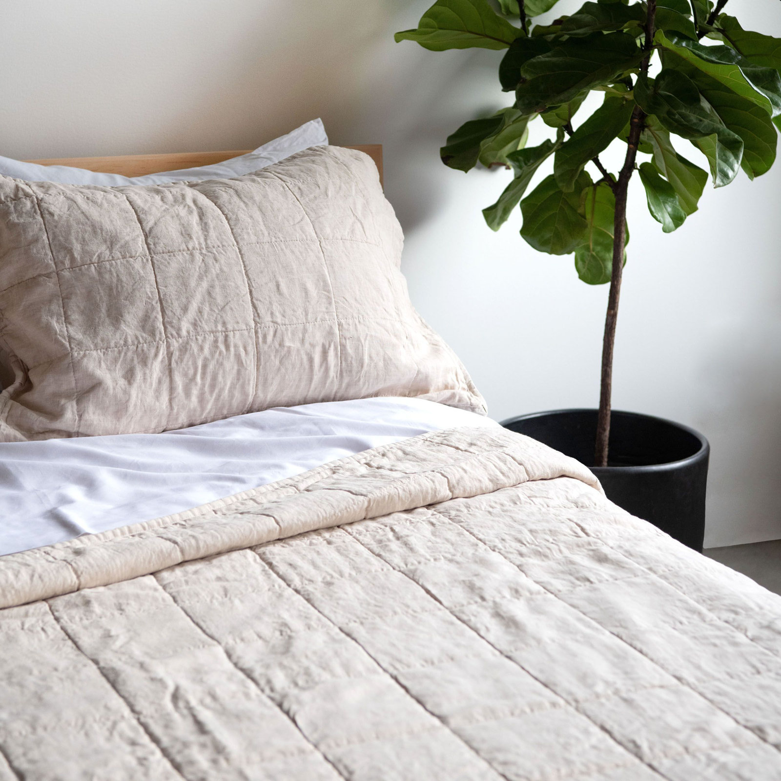 French Linen Box Stitch Quilt, Twin Quilt, Putty Heather