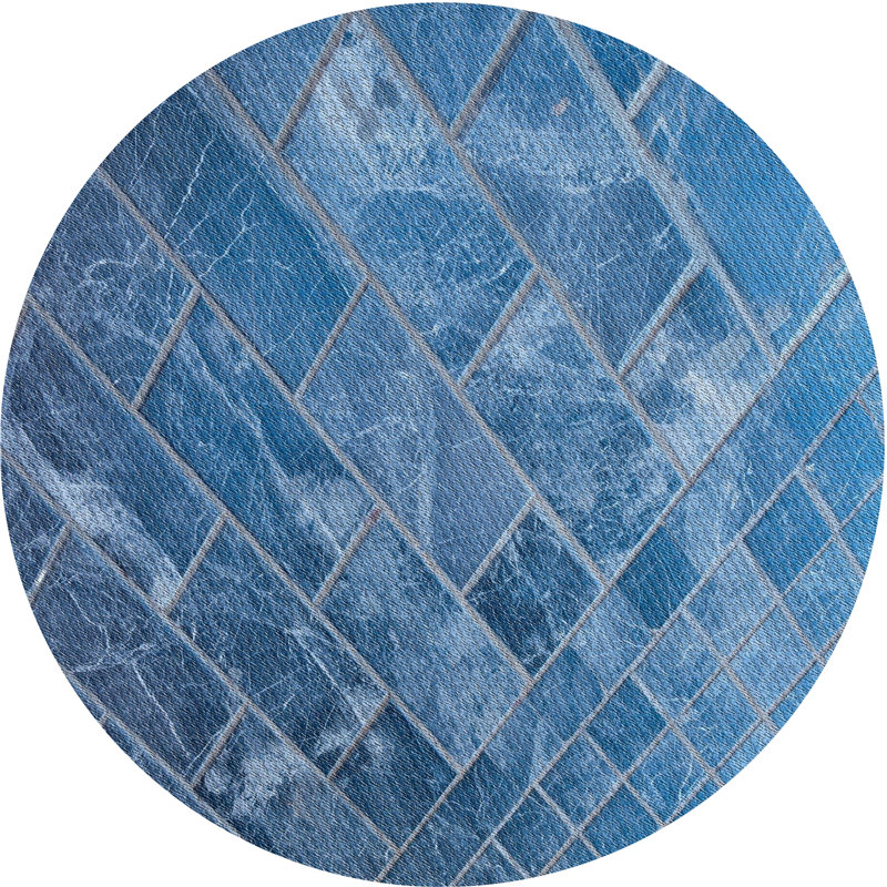 Tapis décoratif bleu géométrique, Rond 6 pi