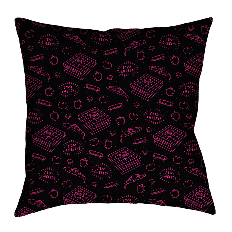 Housse de coussin Katelyn Elizabeth, 14 po x 14 po, Noir / Rose, Polyester sergé
