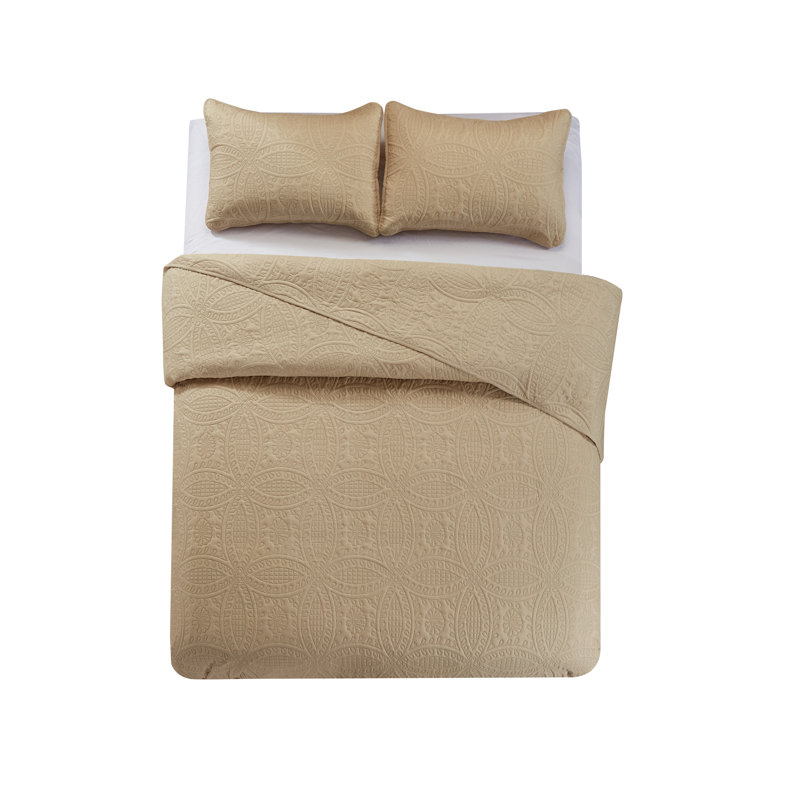 Beige Reversible Microfiber Queen Bedspread Set