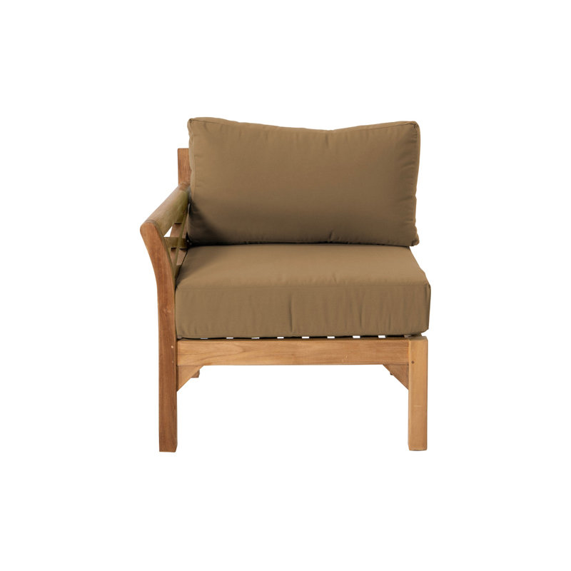 Chaise de patio en teck avec coussins Kendrica, Cacao