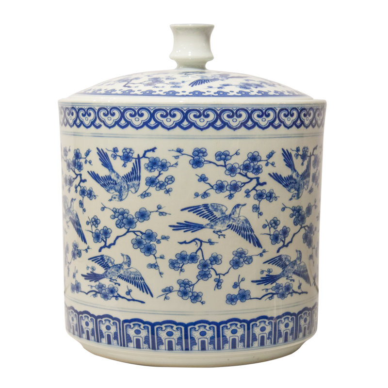 Pot à oiseaux bleu et blanc