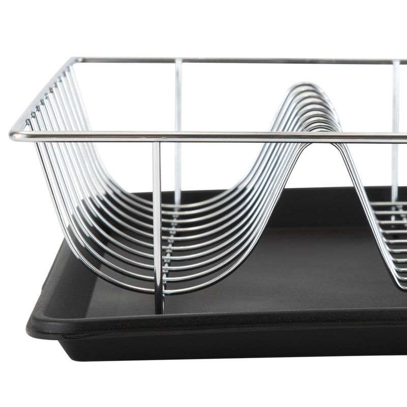 Black Chrome Metal Countertop Dish Rack with Tray