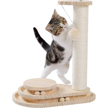 Tatayosi 1-Layer Turntable Cat Ball Toy with Feather Stick, 5 Interactive Balls and Cat Scratching Post with Mat