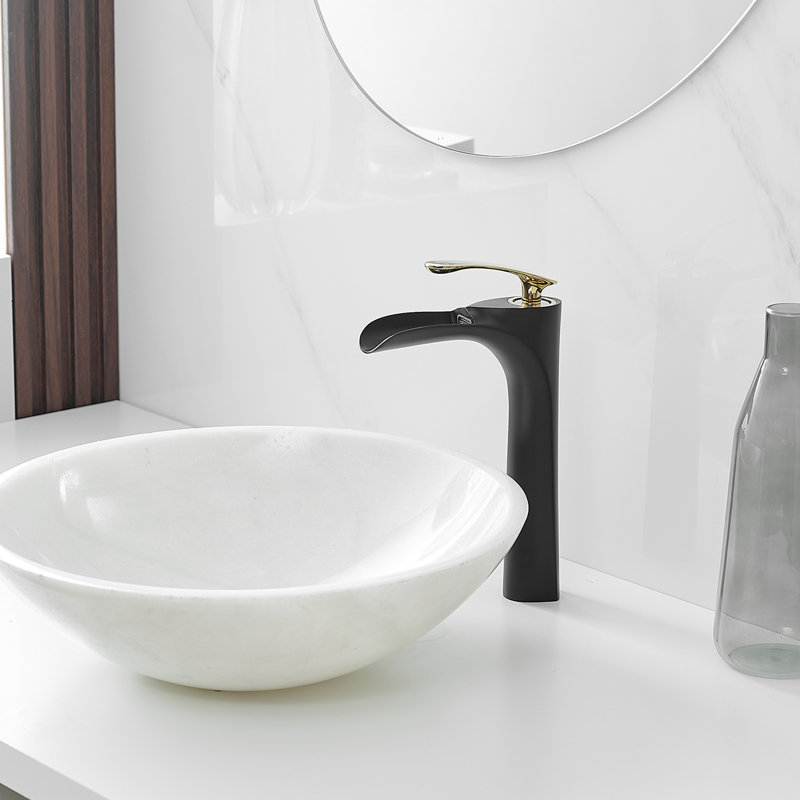Matte Black and Gold Single Handle Vessel Sink Faucet