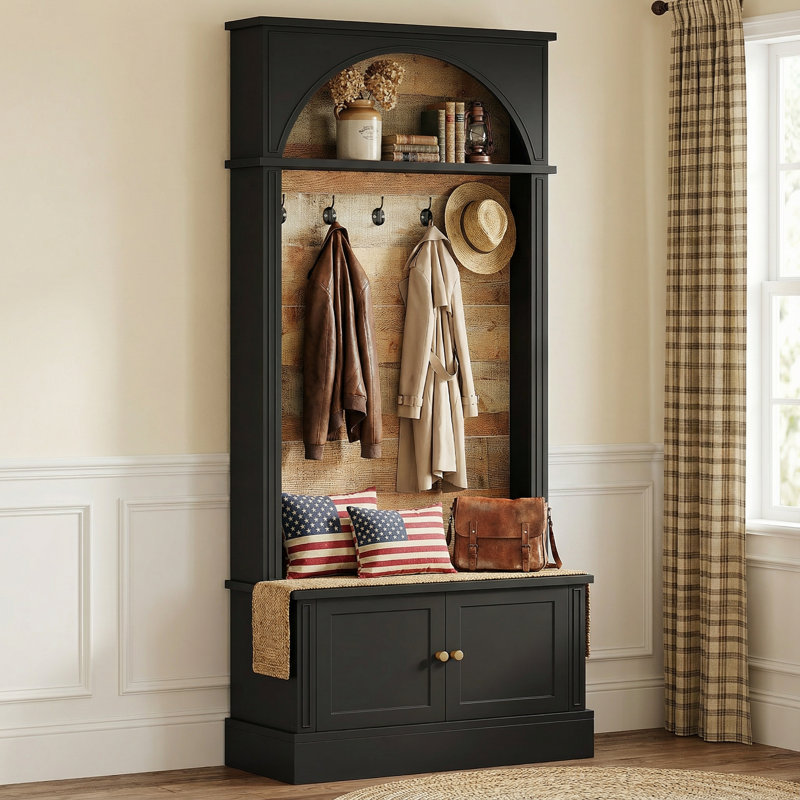 70.86" Hall Tree With Shoe Storage Bench, 4-In-1 Entryway Bench With Coat Rack, Black/Brown