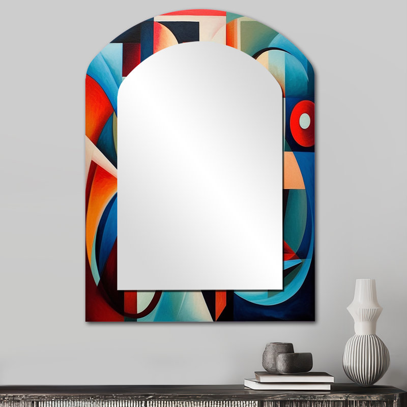 Orange Blue Geometry Unleashed III - Abstract Shapes Unique Shape Unique Mirror, Orange Freeform Large Wall Mirror, Printed Metal Art
