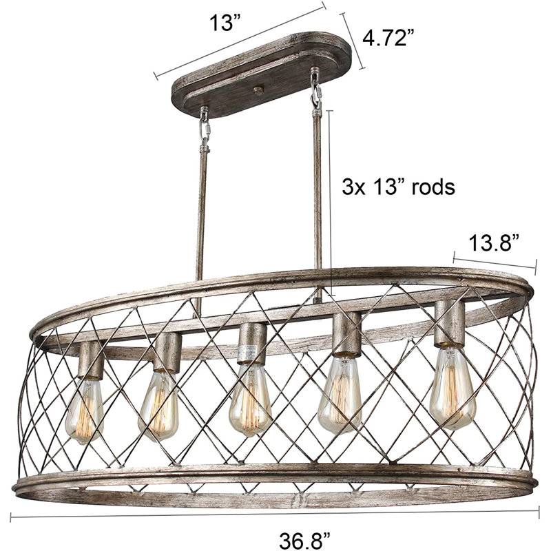 Lustre géométrique à 5 lumières pour îlot de cuisine Daughtery, Argent vieilli
