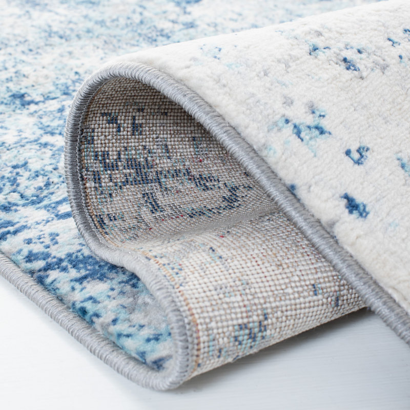 Tapis abstrait gris clair / bleu N'Keal, Carré 3 pi, Navy/Ivory