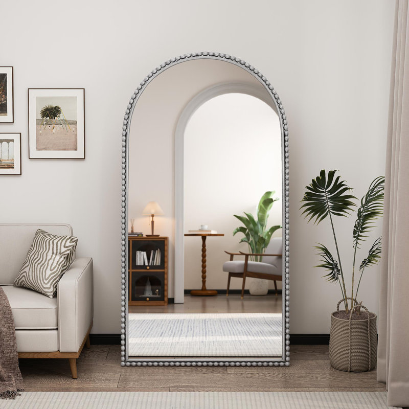Miroir pleine longueur rétro en fer avec pieds de soutien, pour le salon, la chambre à coucher (argent)