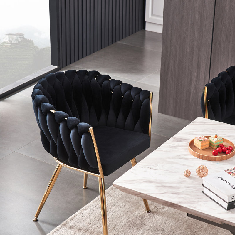 Anneruth Velvet Dining Chair - Ergonomic Tufted Back and Metal Legs - Button Back Armchair for Dining Room Living Room Restaurants