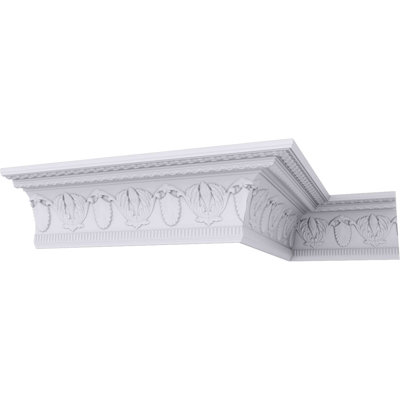 SAMPLE - Endurathane Harvest Crown Moulding, 6 3/4"H x 5 7/8"P x 8 7/8"F x 12"L, (6 1/2" Repeat), Factory Primed