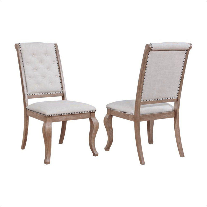 Ensemble de 2 chaises de salle à manger rembourrées en tissu crème, Brun