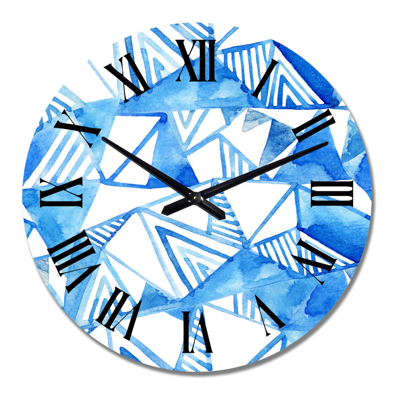 Horloge murale triangulaire géométrique bleu clair sur fond blanc II, Médium