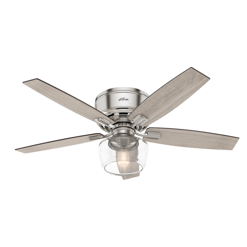 52" Brushed Nickel Low Profile Ceiling Fan with LED Light