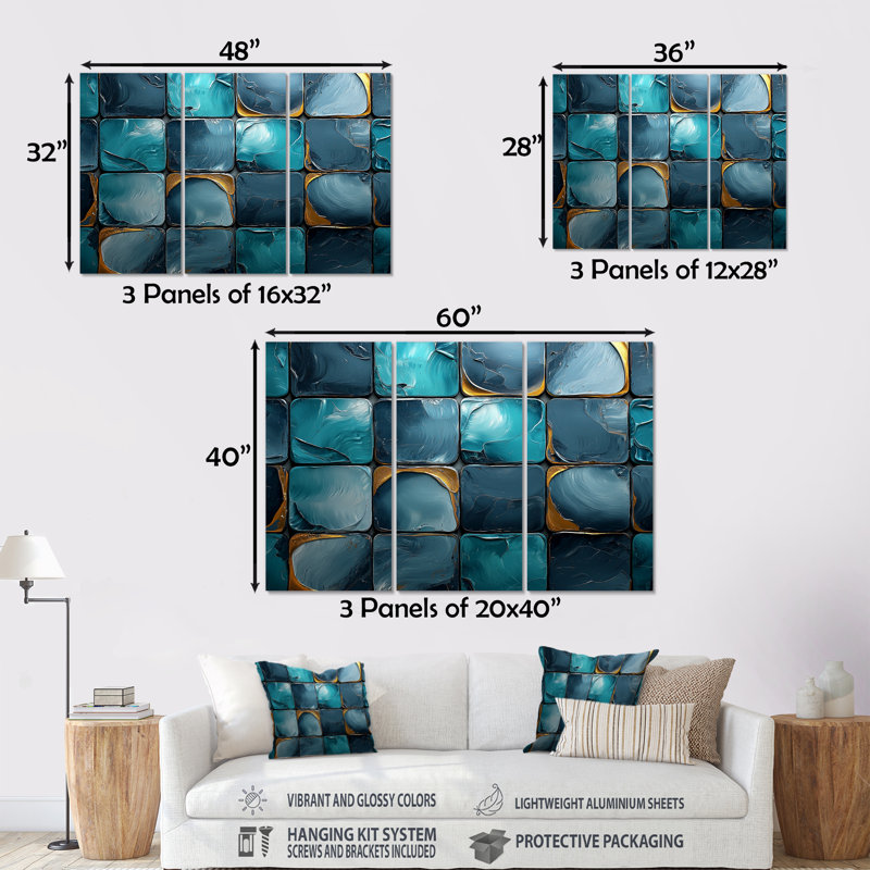 Carreaux émeraude et bleu Highland Tartan Tiles III - Boho Tiles, Métal métal, H 40 po x l 60 po x P 1 po