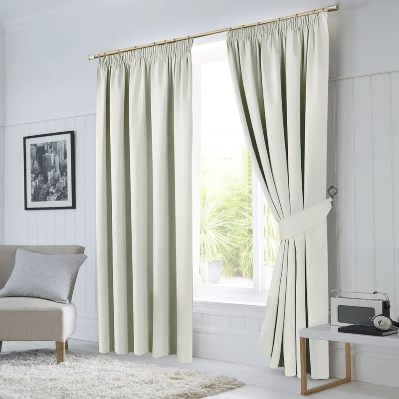 260 GSM Blackout Pencil Pleated Thermal Curtain (Set Of 2), Cream, 168cm Width x 183cm Drop