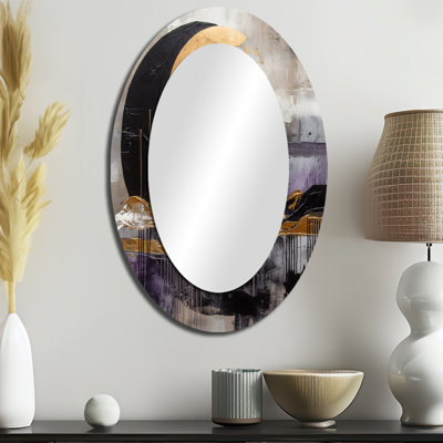Golden Rising Moon IV - Miroir mural ovale moderne