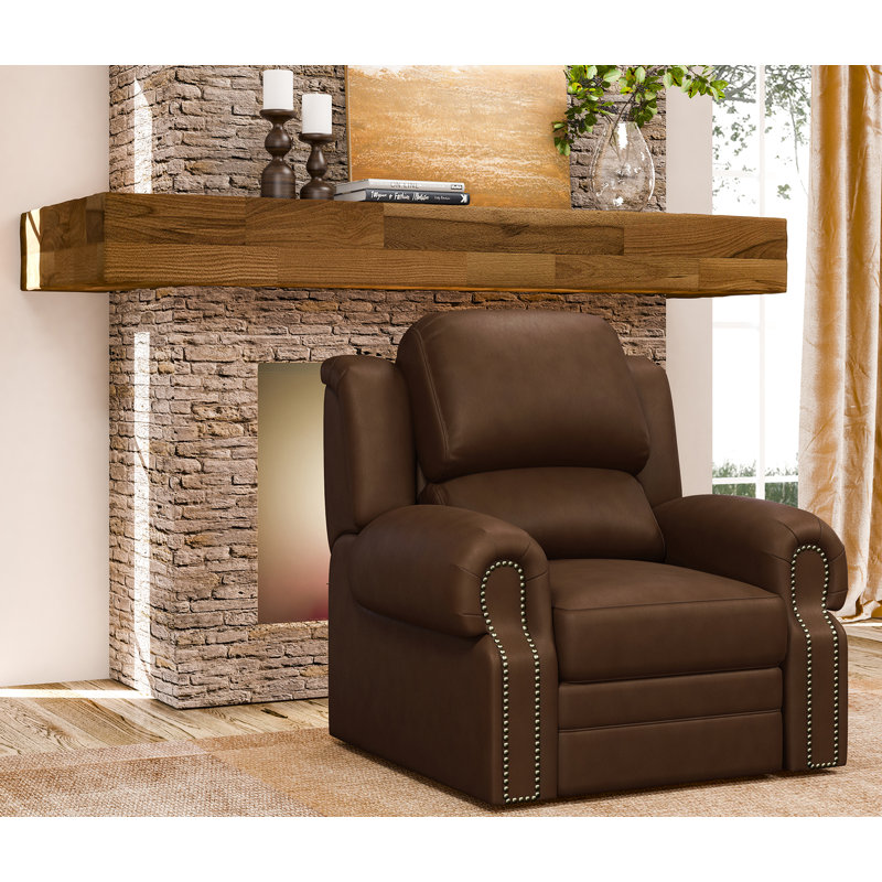 Fauteuil inclinable manuel en cuir véritable de 40 po de largeur Fardowsa, Cuir véritable beige