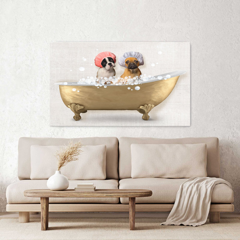 "Bath Dogs IV" par Conrad Knutsen, reproduction sur toile, H 28 po x l 48 po x P 1,5 po