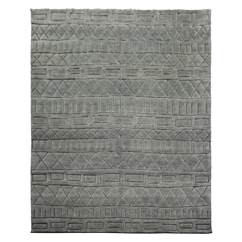 Tapis moderne tibétain gris noué à la main 8 x 10 po Tibetano