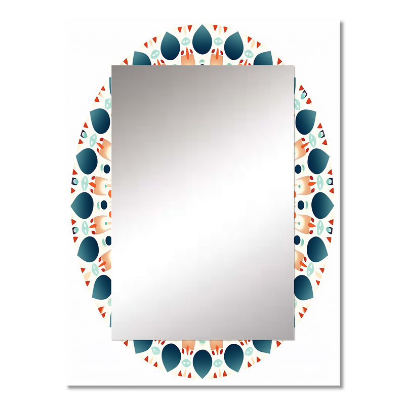 Élémentaire mandala sérénité en bleu et rouge II - grand miroir mural géométrique, miroir décoratif moderne, impression d'art en métal