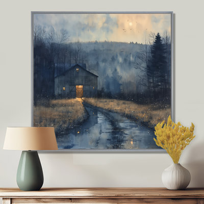«Winter Blue Barn Fading Light I», reproduction d'art murale grange