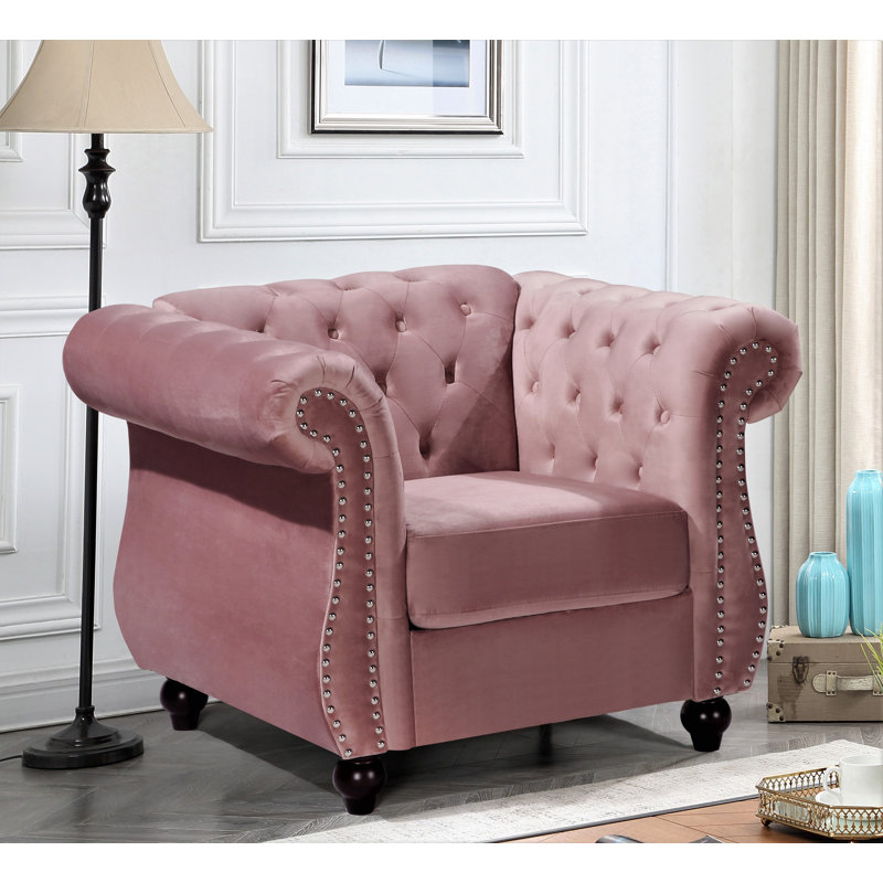 Feldt Velvet Chesterfield Chair, Rose