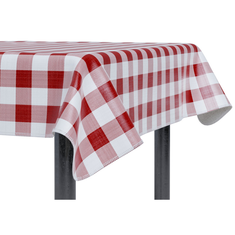 Tablecover-Vinyl With Flannel, Rectangle,Water Proof,Easy To Clean, Checked Design, White/Burgendy, 84" Rectangle