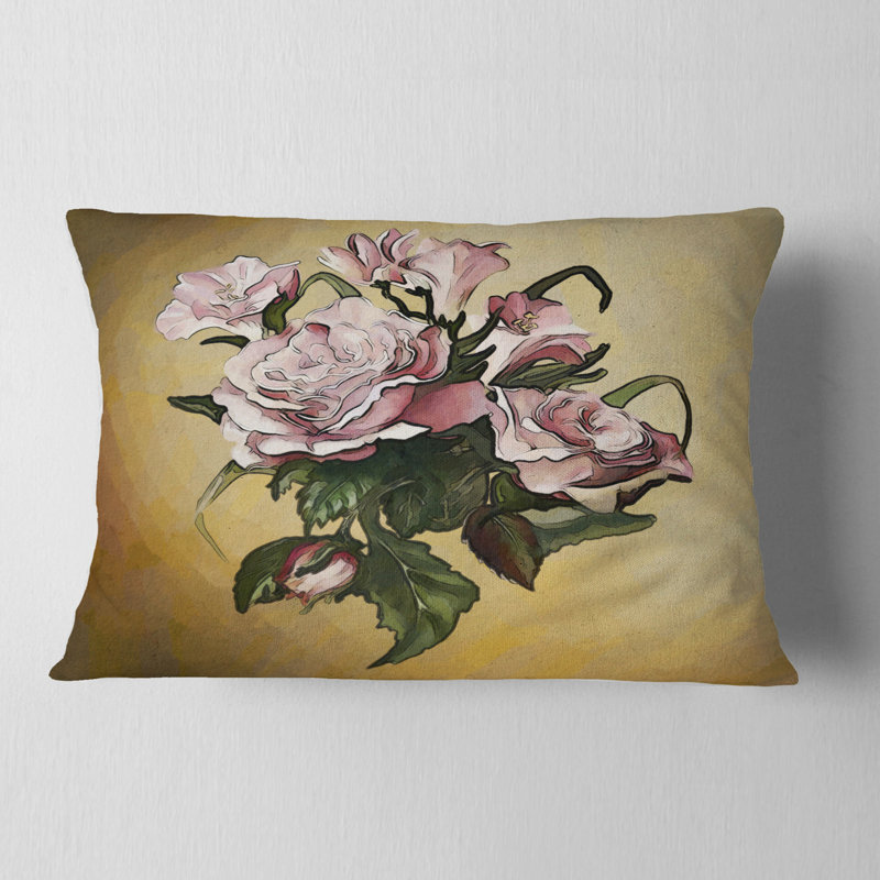 Coussin lombaire à motif floral rose avec feuilles