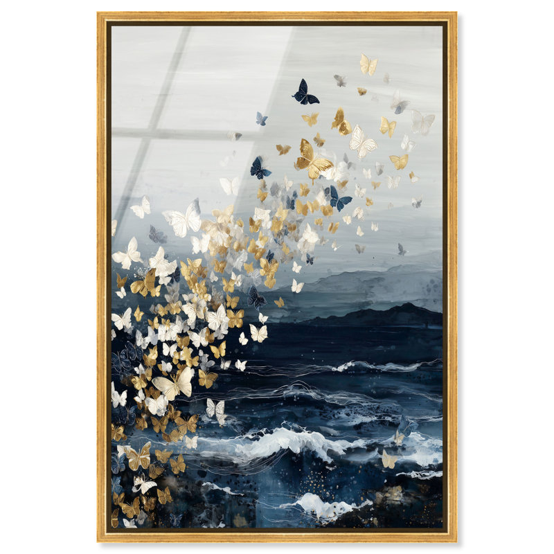 «Gold Butterfly Flight II», reproduction d'art acrylique encadrée par Art Remedy, cadre doré, 16 x 24, H 25 po x l 17 po