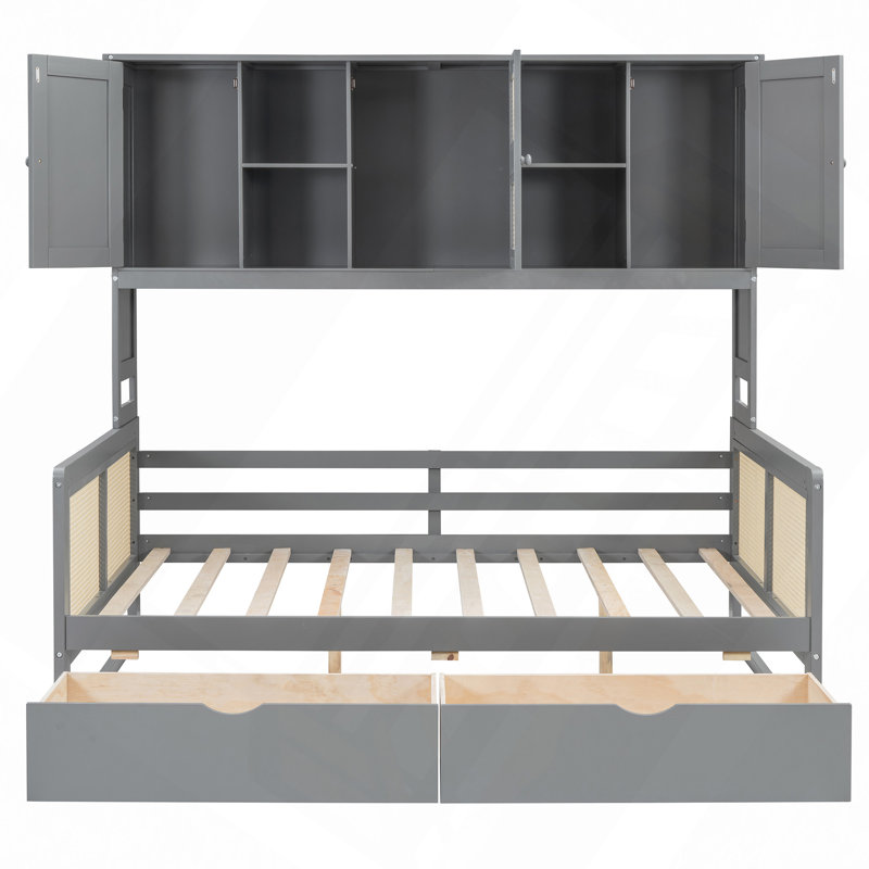 Wooden Daybed With 2 Drawers, And All-In-One Cabinet And Shelf, Gray, Full/Double