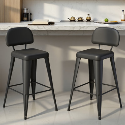 Upholstered Seat Counter Stools with Metal Frame