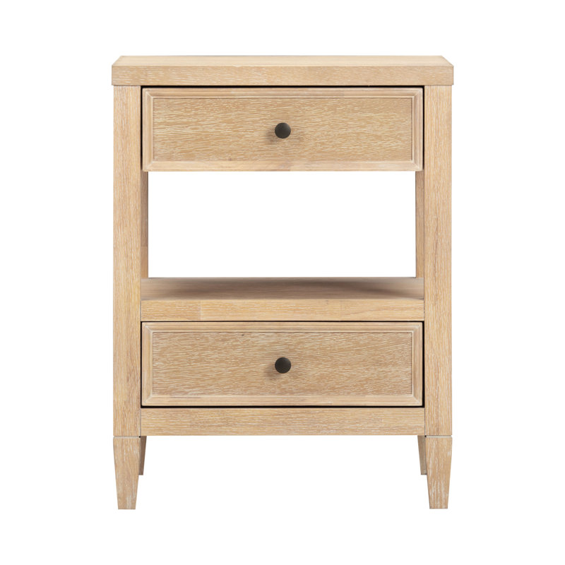 Beecher Whitewashed Oak Wood Open Nightstand