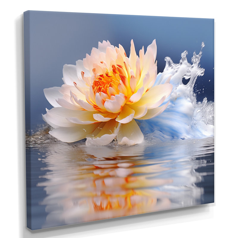 Fleur de lotus blanc flottant, reflet de l'eau - décoration murale Lotus, Toile tendue, H 16 po x l 16 po