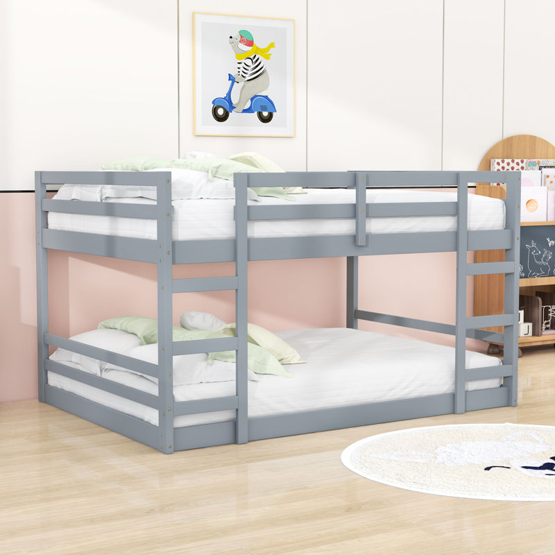 Full Over Full Wood Bunk Bed With Enhanced Safety Features And Ladders, Gray